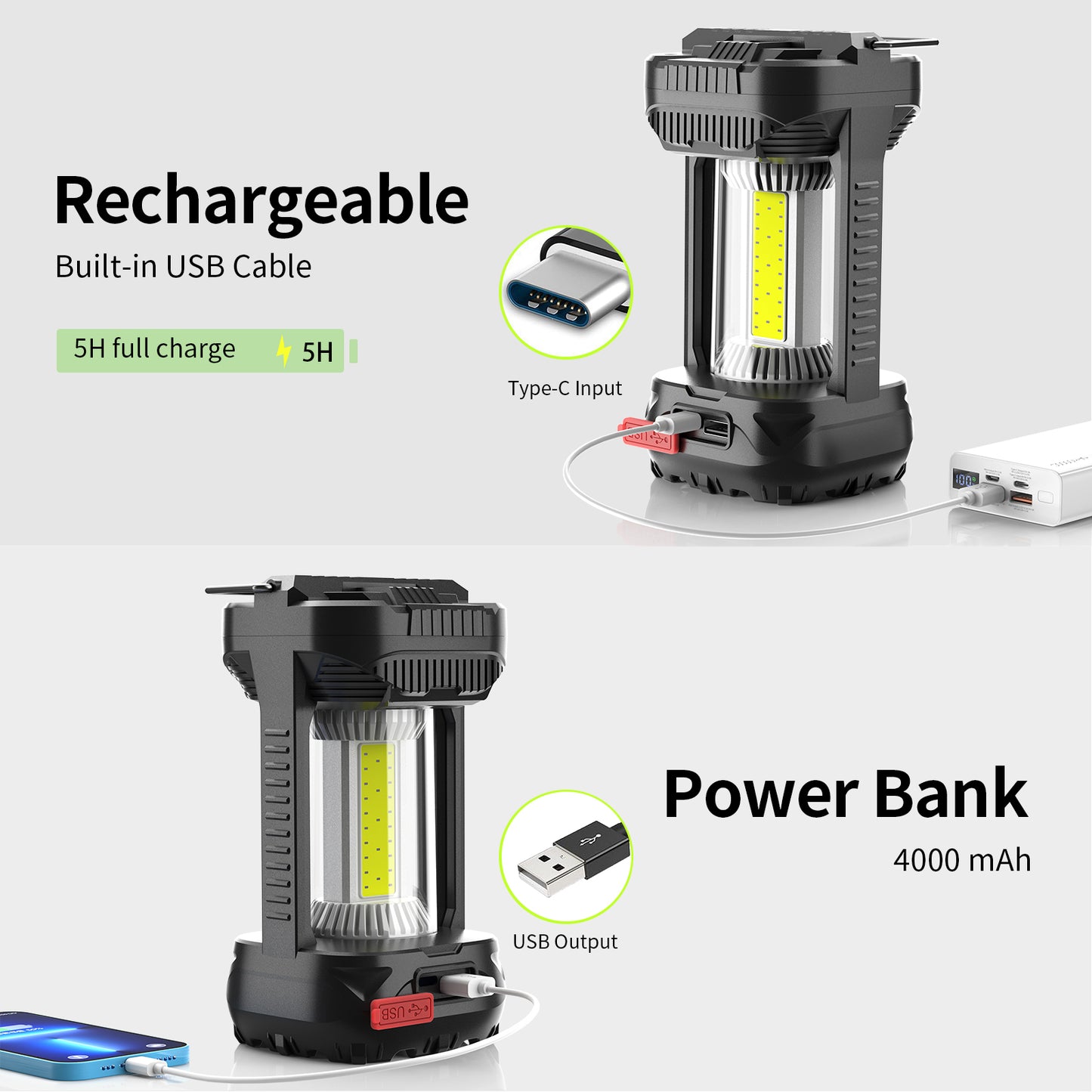 AlpsWolf V310 Camping Lantern, 800LM Camping Lights with 4 Light Modes, 4600mAh Camping Lantern Rechargeable and Phone Charger, IPX4 Waterproof and Sturdy LED Lantern for Camping/Hiking/Fishing/Adventure