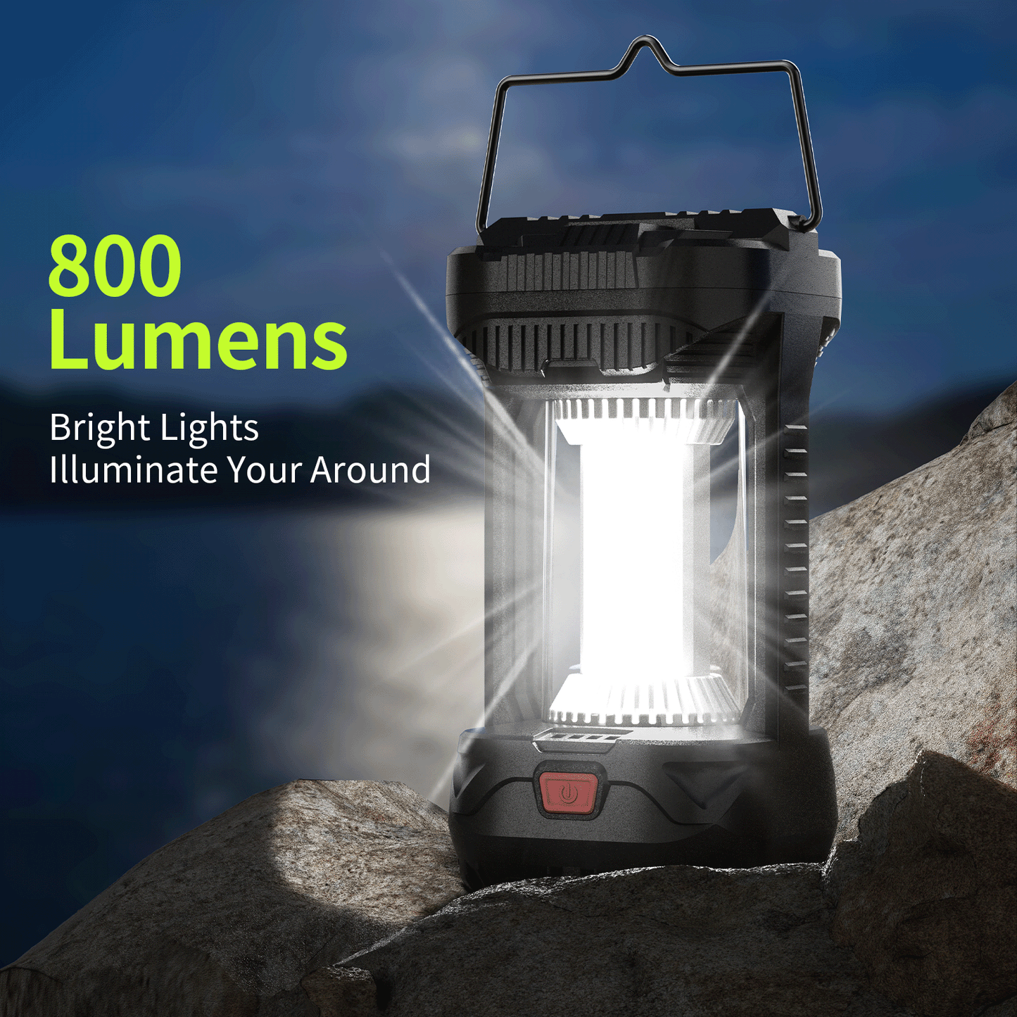 AlpsWolf V310 Camping Lantern, 800LM Camping Lights with 4 Light Modes, 4600mAh Camping Lantern Rechargeable and Phone Charger, IPX4 Waterproof and Sturdy LED Lantern for Camping/Hiking/Fishing/Adventure