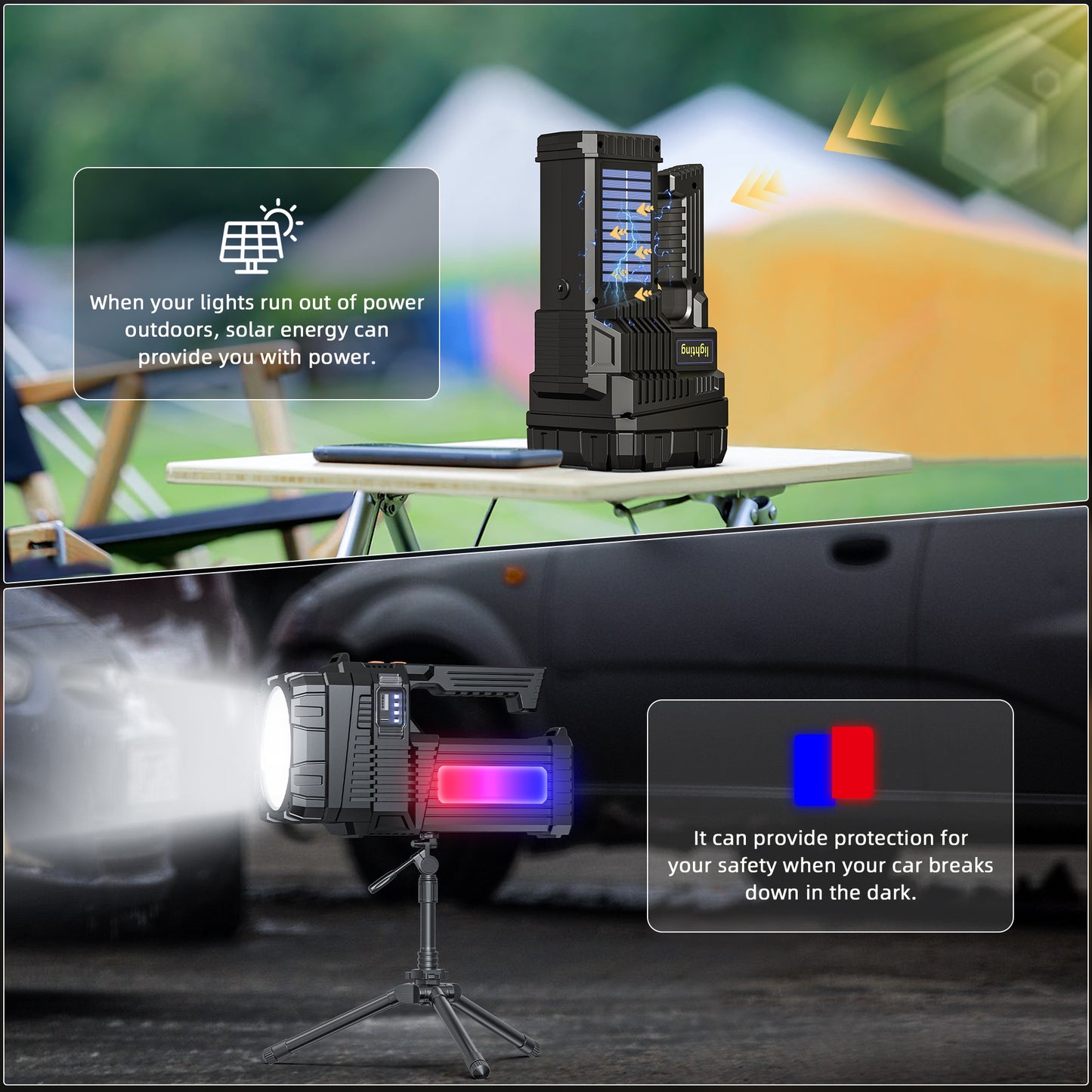 AlpsWolf W5168-2 Solar Powered Flashlight High Lumens Rechargeable, 1,000,000 Lumens, Long Standby, Waterproof, Rechargeable Flashlight Spotlight with USB Output for Emergency (X-Large)