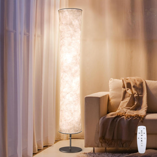 LED Standing Lamp with Remote Control, Adjustable Color Temperature and Brightness, Modern Floor Lamp with Fabric Shade for Bedroom, Living Room