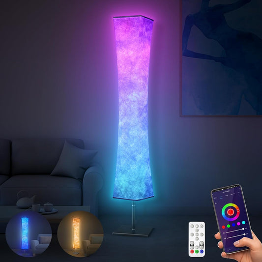 RGB Led Smart Lamp Alexa APP Control, Color Changing Modern Floor Standing Lamp with DIY Mode, Music Sync and White Fabric Shade for Living Room Bedroom Game Room