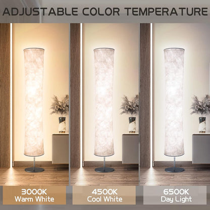 LED Standing Lamp with Remote Control, Adjustable Color Temperature and Brightness, Modern Floor Lamp with Fabric Shade for Bedroom, Living Room