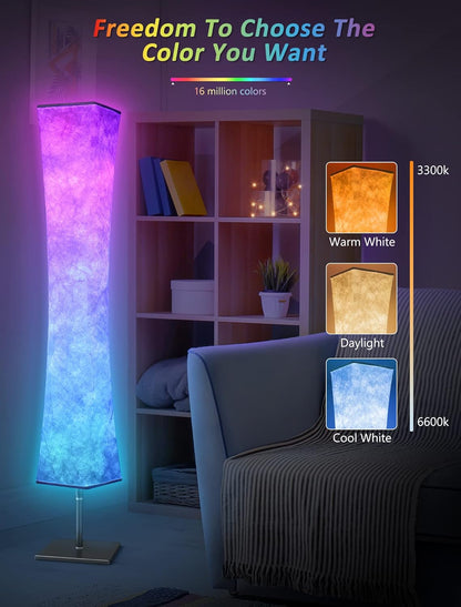 RGB Led Smart Lamp Alexa APP Control, Color Changing Modern Floor Standing Lamp with DIY Mode, Music Sync and White Fabric Shade for Living Room Bedroom Game Room