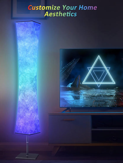 RGB Led Smart Lamp Alexa APP Control, Color Changing Modern Floor Standing Lamp with DIY Mode, Music Sync and White Fabric Shade for Living Room Bedroom Game Room