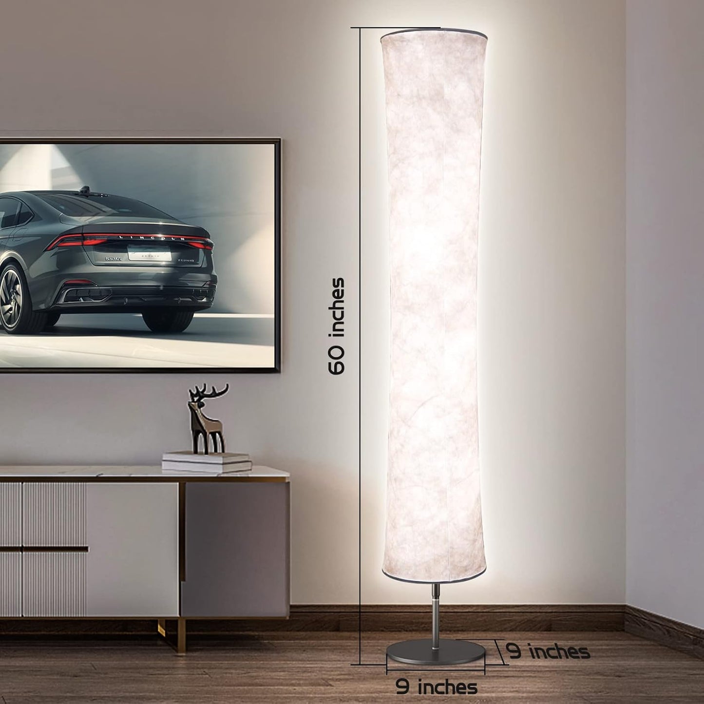 LED Standing Lamp with Remote Control, Adjustable Color Temperature and Brightness, Modern Floor Lamp with Fabric Shade for Bedroom, Living Room