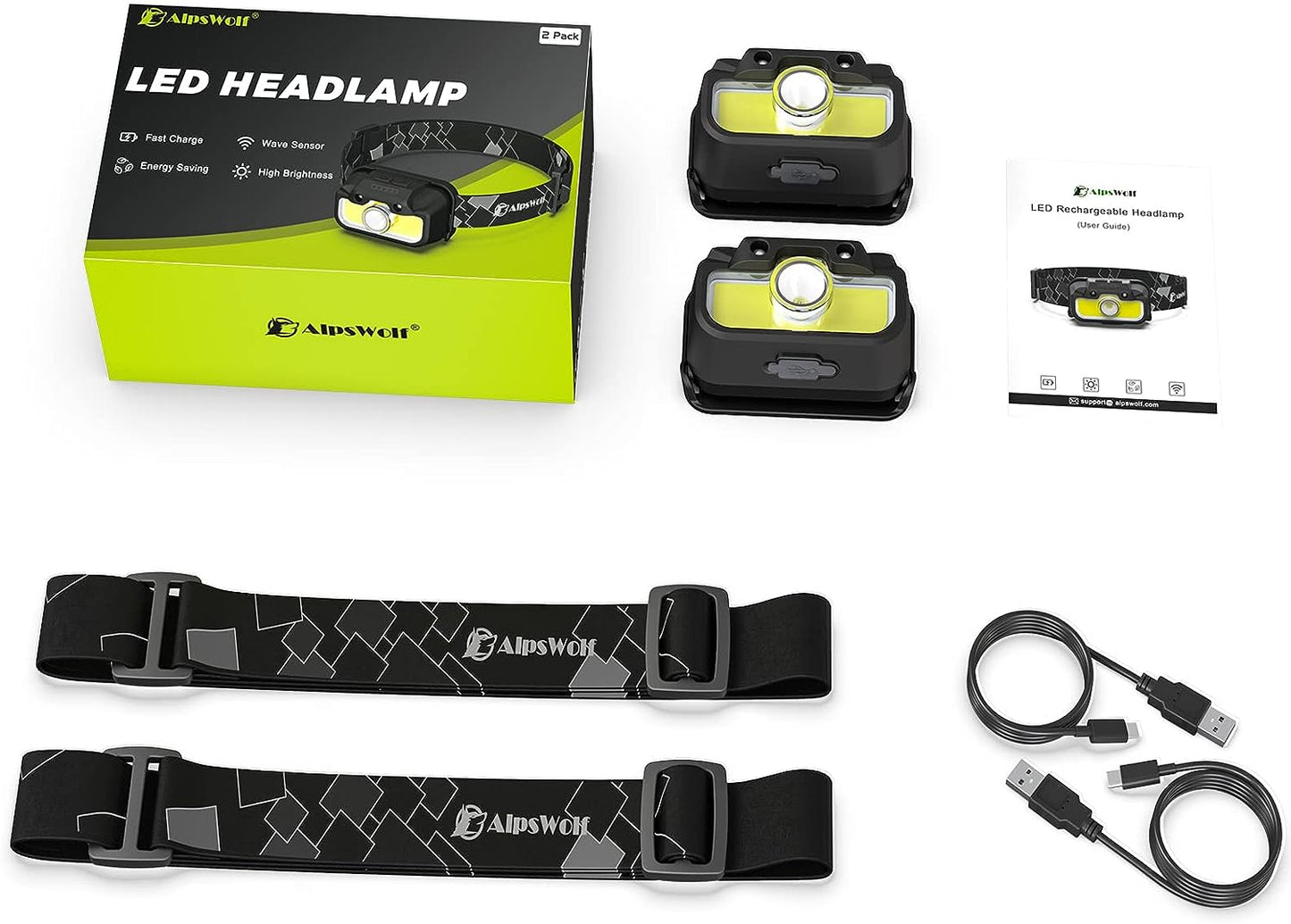 AlpsWolf Headlamp Rechargeable, Adjustable Head Lamp, 7 Lighting Modes, Motion Sensor